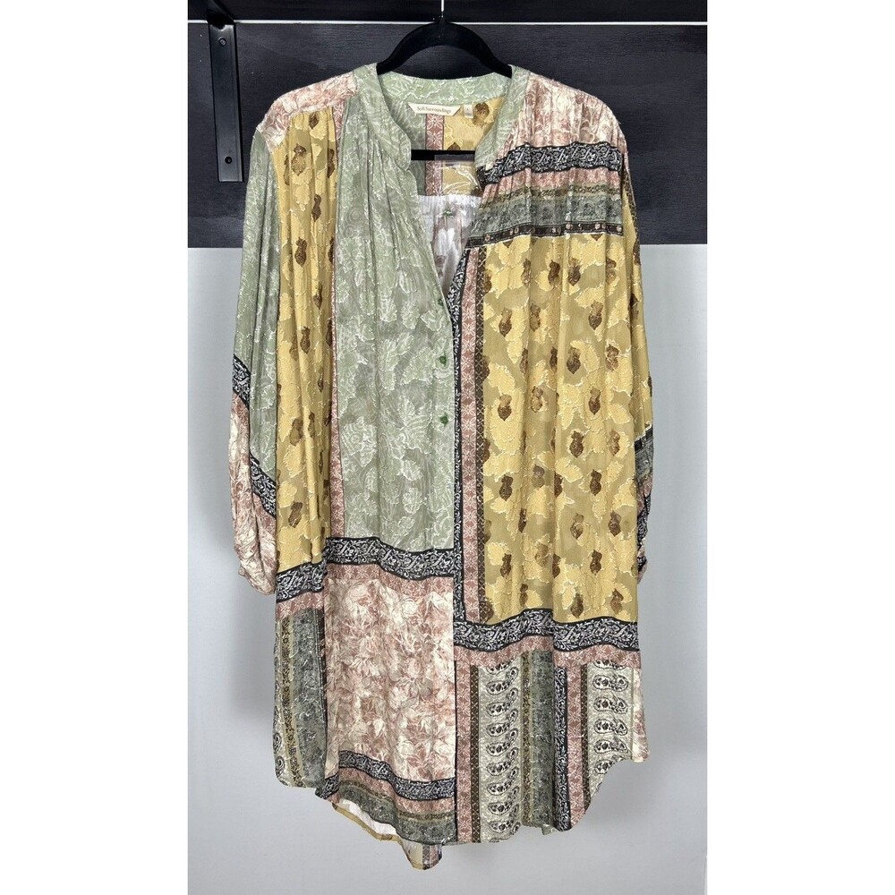 SOFT SURROUNDINGS Womens Tunic Side Pockets Patchwork Mixed Material Size L